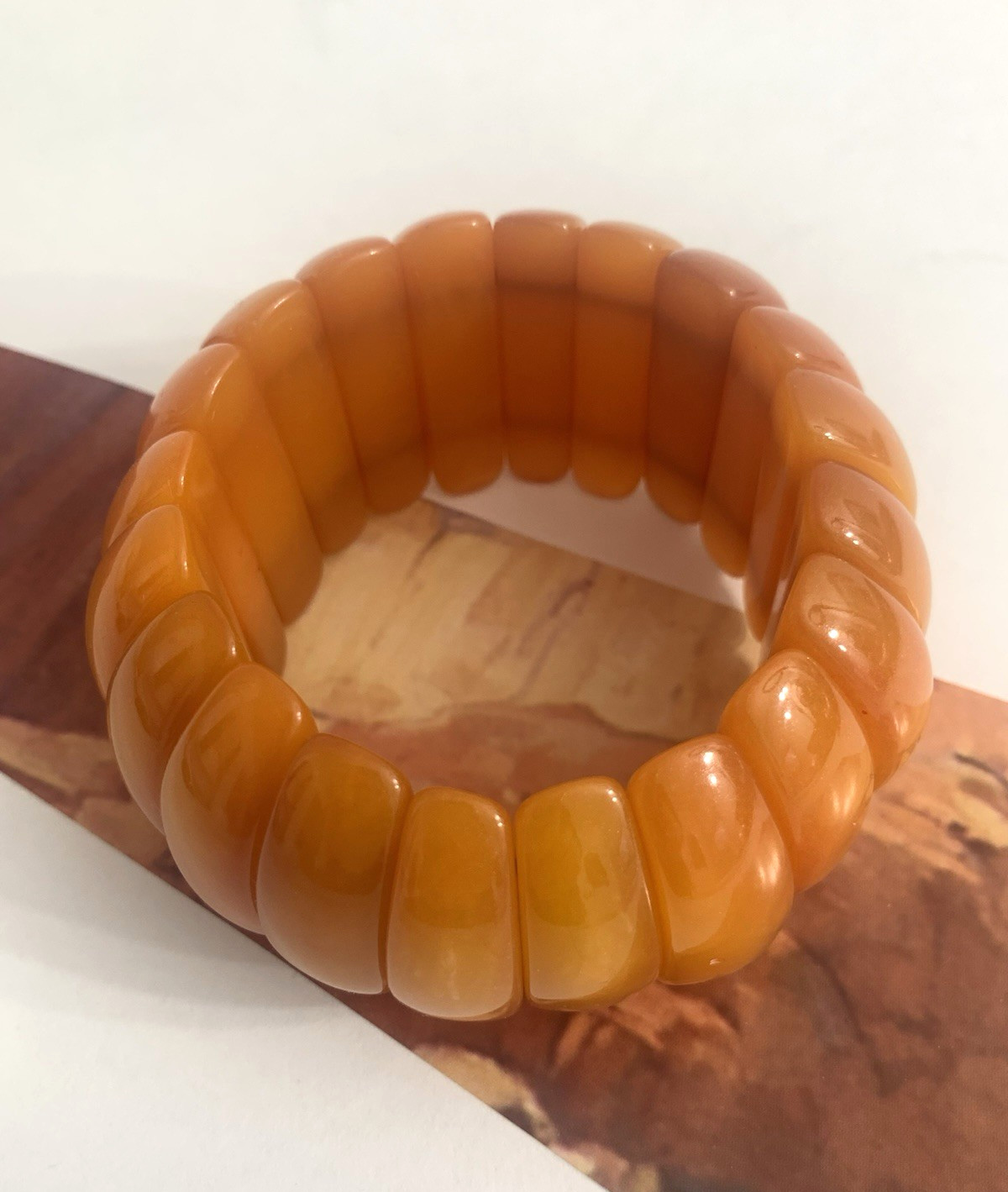 Vintage Marion Godart France Butterscotch Lucite Stretch Chunky Bangle Bracelet