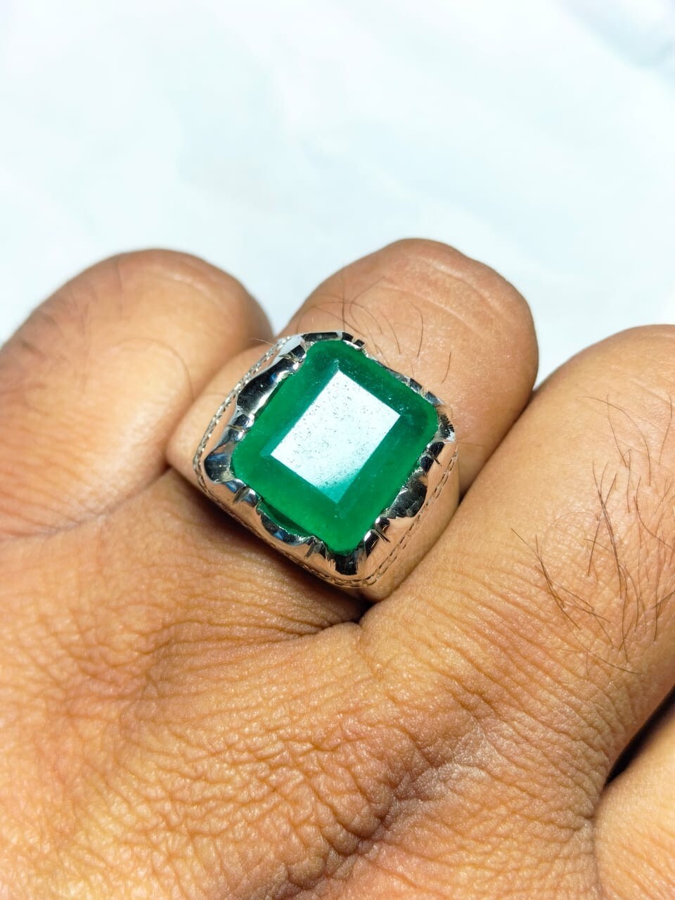 Natural Emerald Stone Baguette Cut Emerald Ring Silver 925 Ring Gift Ring