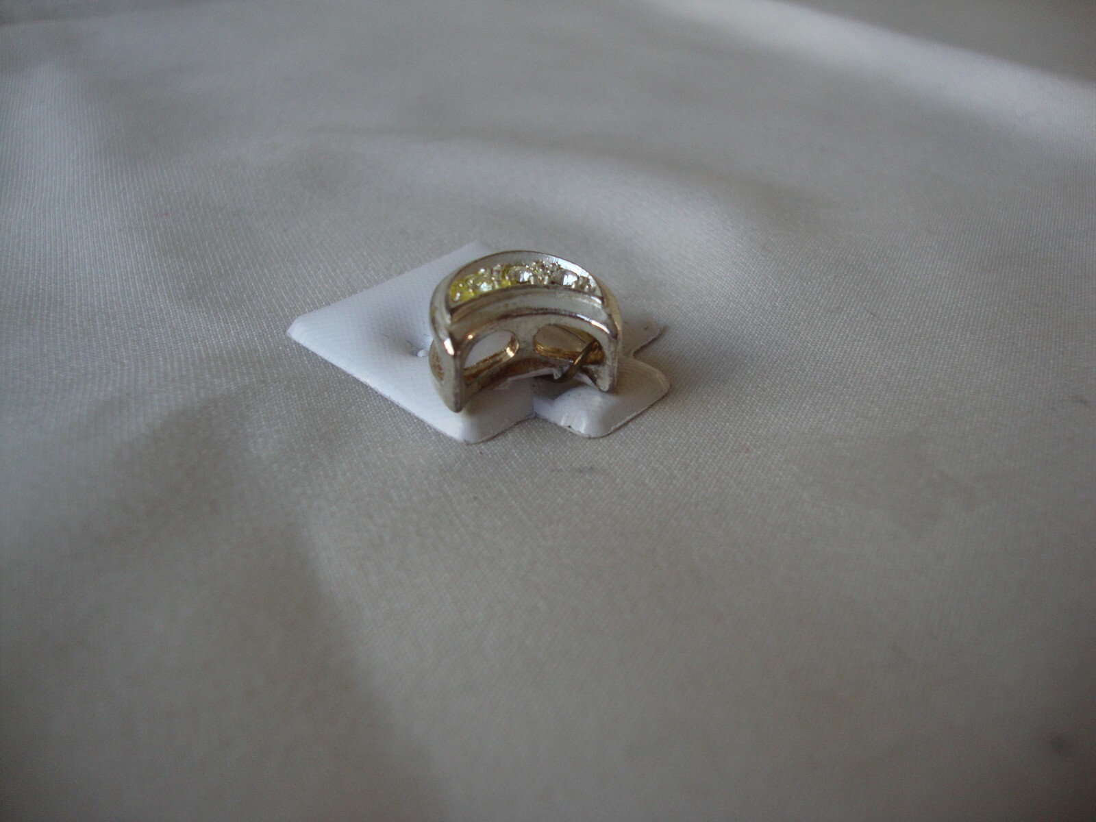 VINTAGE 1980s CHUNKY WHITE TOPAZ CRESCENT MOON STERLING SILVER 925 SLIDE PENDANT