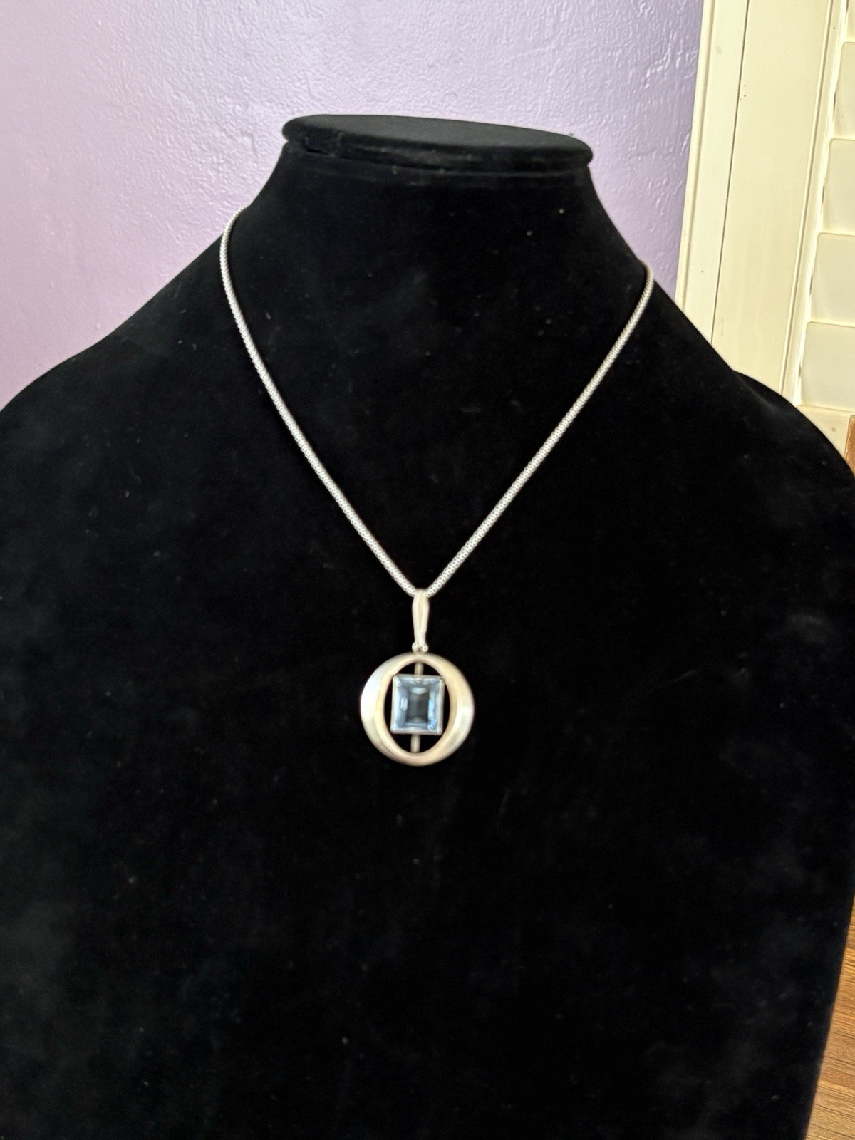 VTG K&L Kordes Lichtenfels Pendant Modernist 835 Silver Blue Topaz Necklace 9.4g
