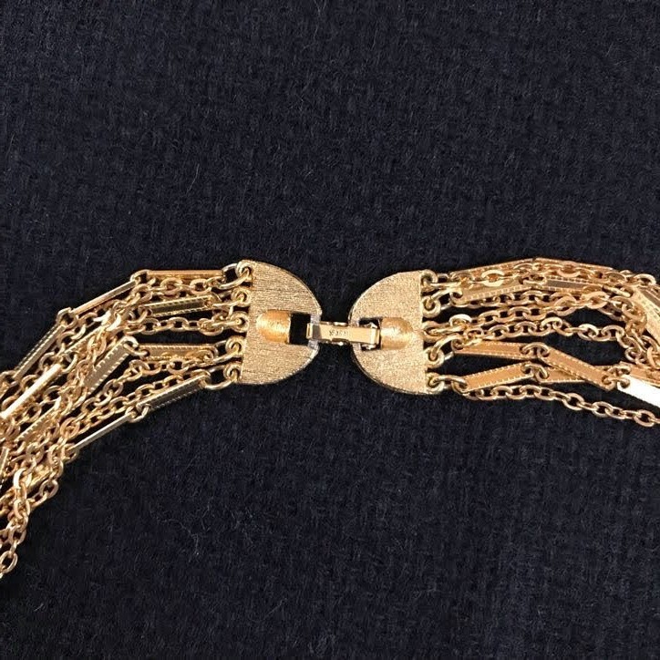 Vintage Gold Tone Mixed Chain Multi-Strand Layered Statement Choker Retro