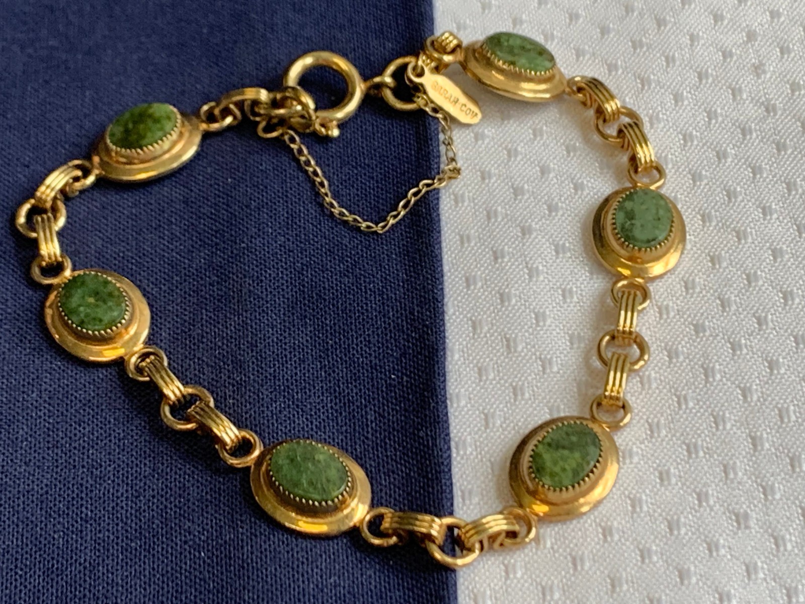 Vtg Gold Filled Sarah Coventry Jewelry Set 12.17g Jadeite Look Stones *READ*