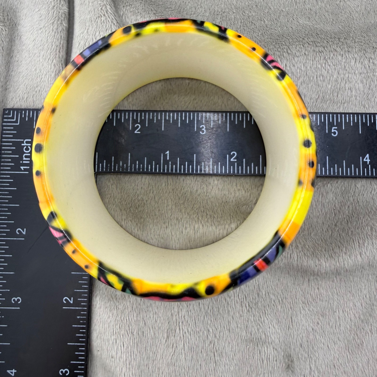 Retro Colorful Bangle Bracelet Wide Chunky Bright Flowers 8.5”