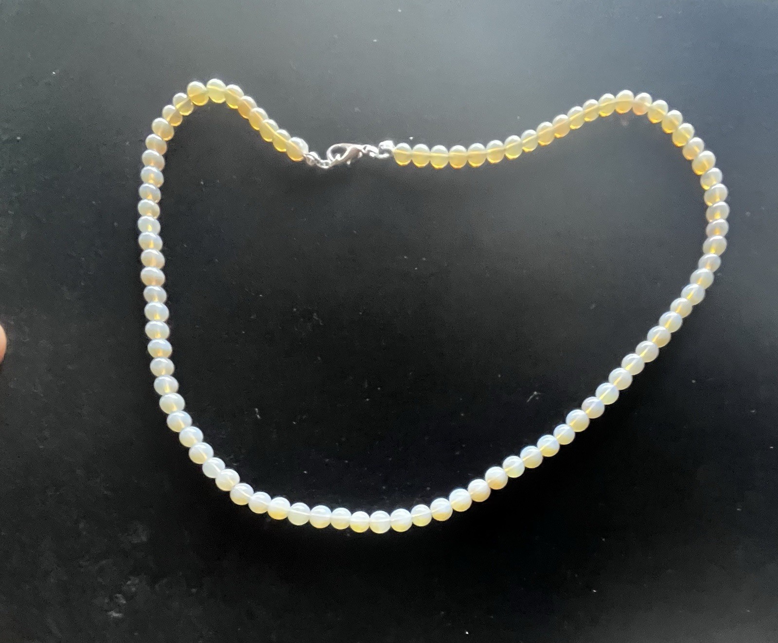Australian Opal Bead Necklace SS Silver Clasp Round Beads Good Color 18” #1