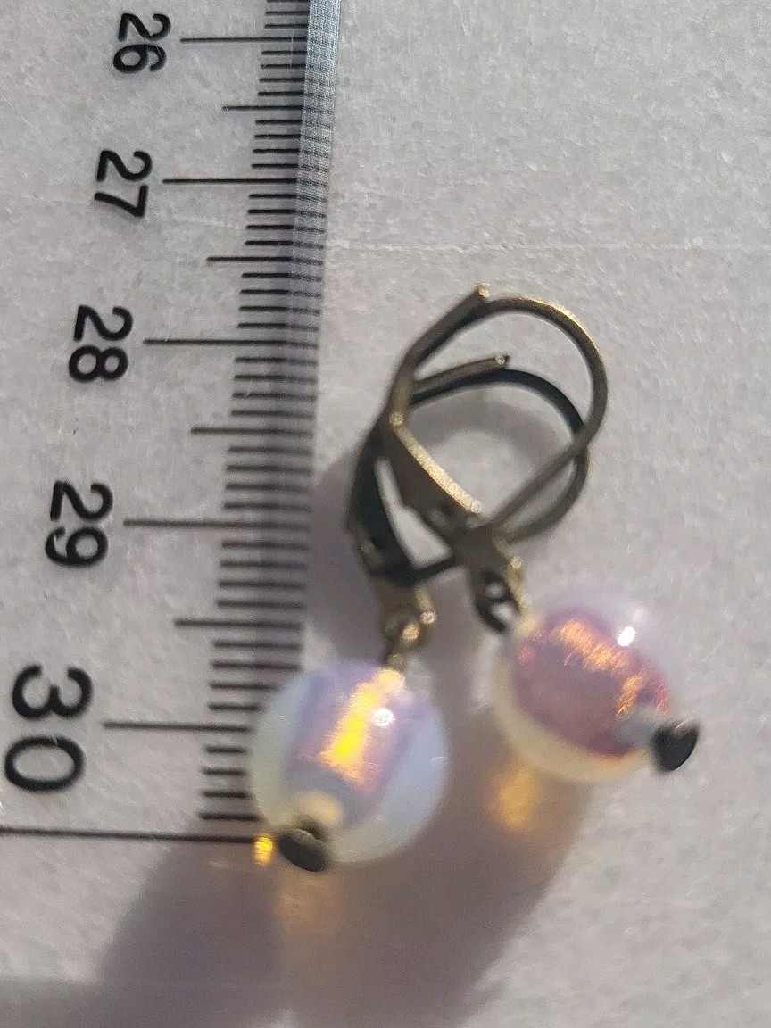RARE ANTIQUE FIREY OPAL GOLD FOIL MILKY LILAC PINK GLASS BEAD WIRE NECKLACE SET