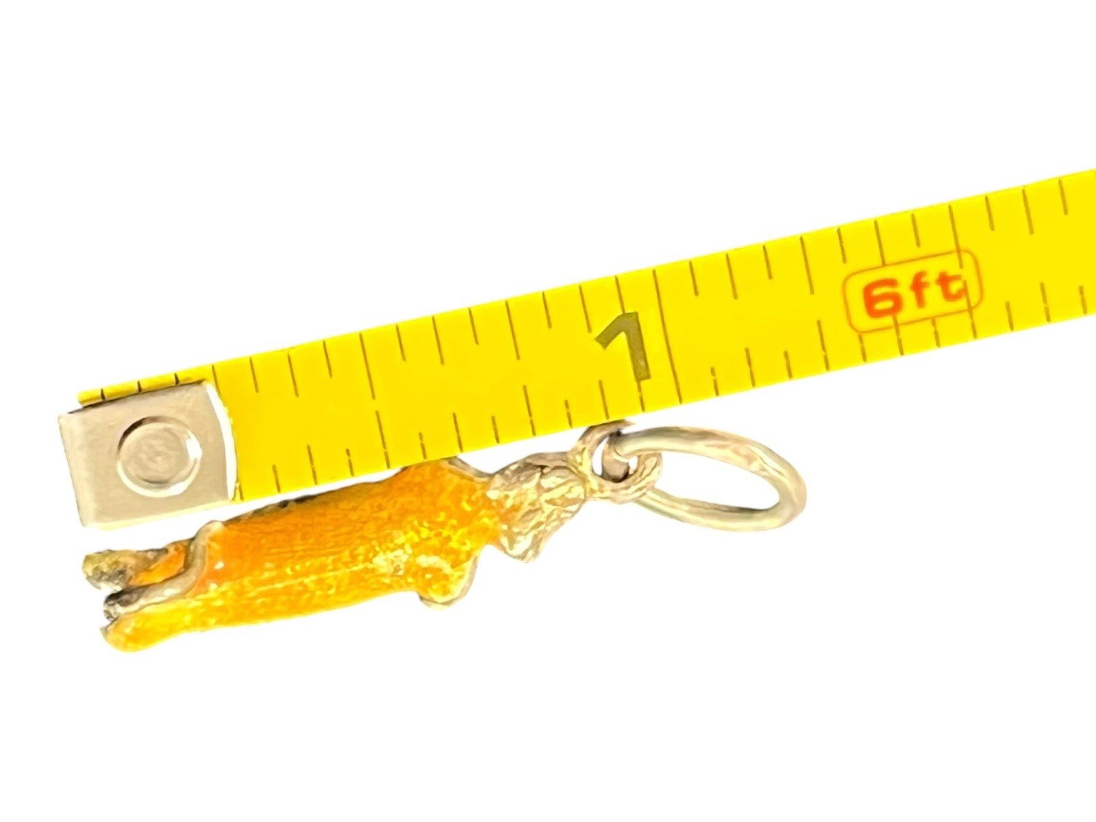 Dachshund Wiener Sausage Dog Sterling Silver Charm Orange Enamel Pendant Italy