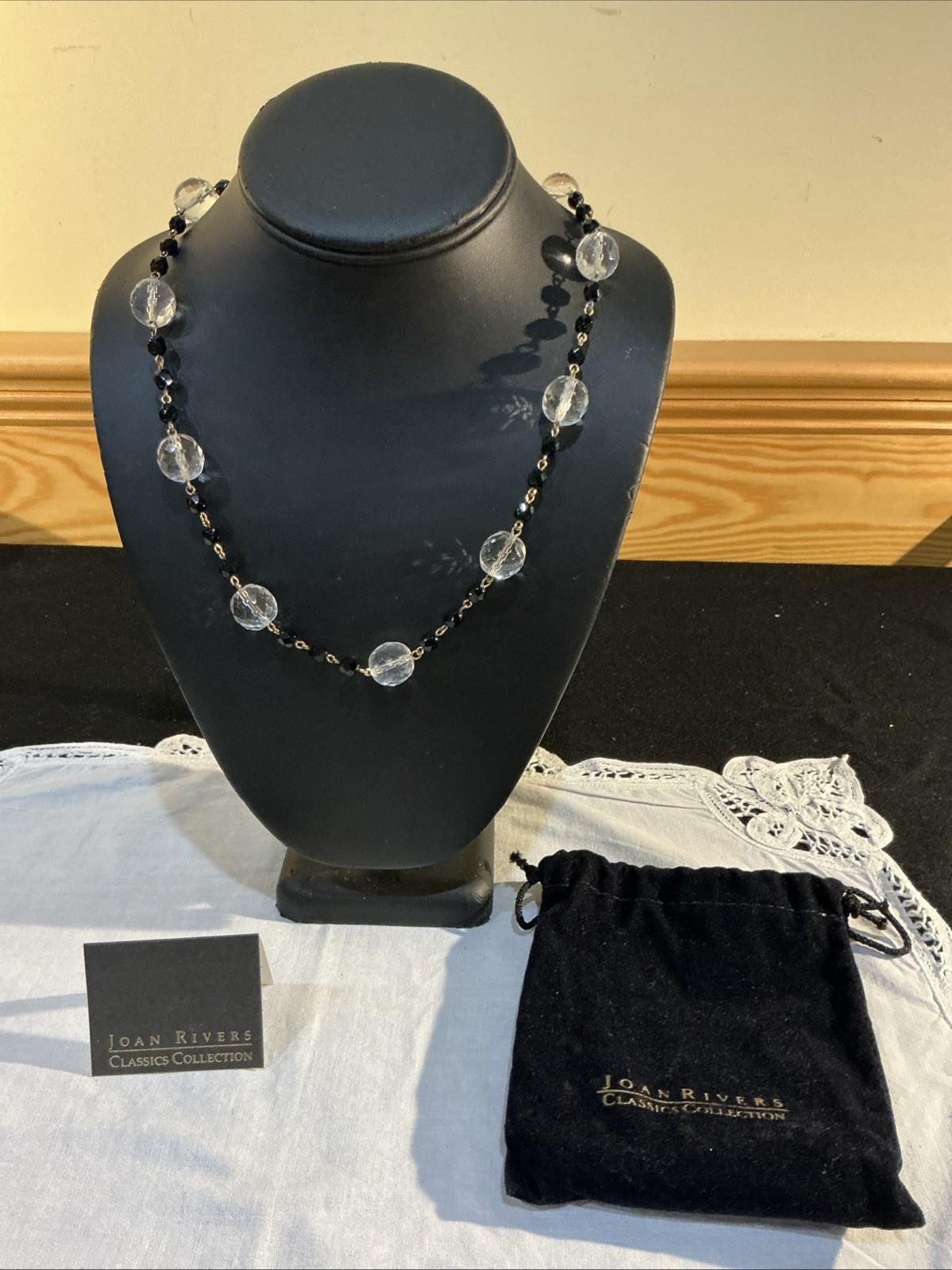 Joan Rivers Czech Republic Black & Clear Faceted Beaded Necklace Gold Tone