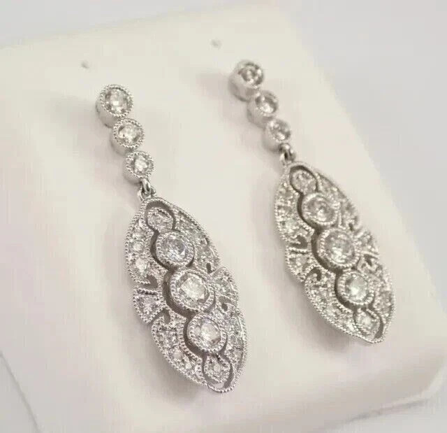 2Ct Art Deco Style Round Diamond Anniversary Wedding 14k White Gold FN Earrings