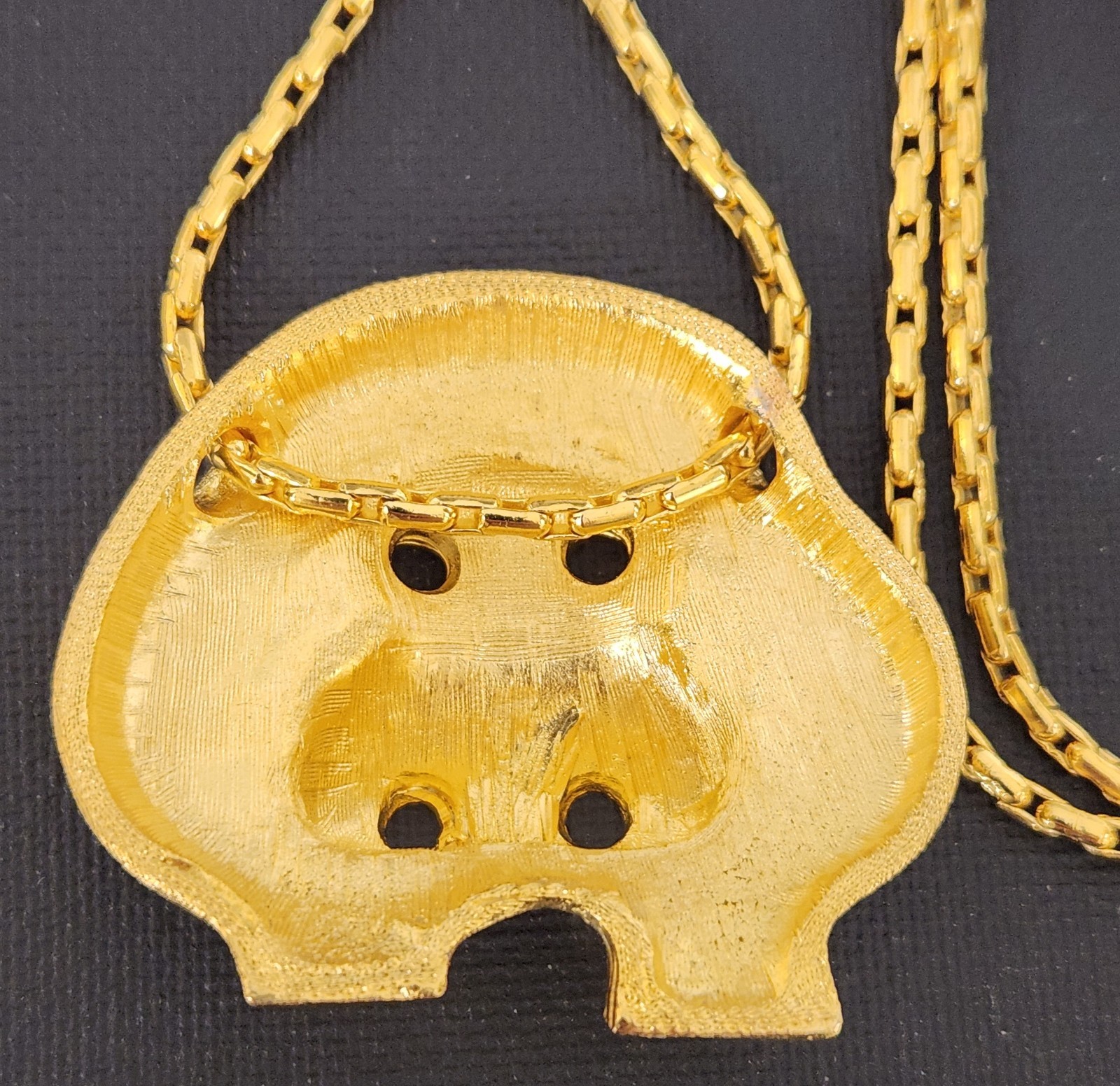 New Old Stock 1970’s Goldette Gold Plate Hippo Hippopotamus Pendant Necklace