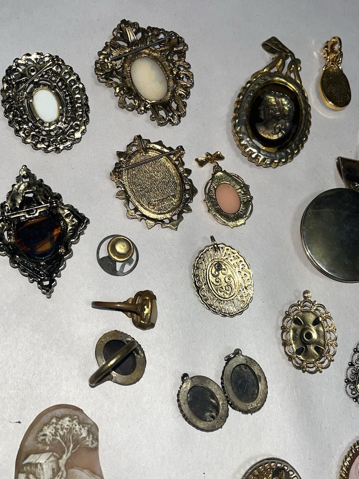 Vintage Cameo Jewelry Lot Wearable & Broken Pieces Sterling Costume Modern