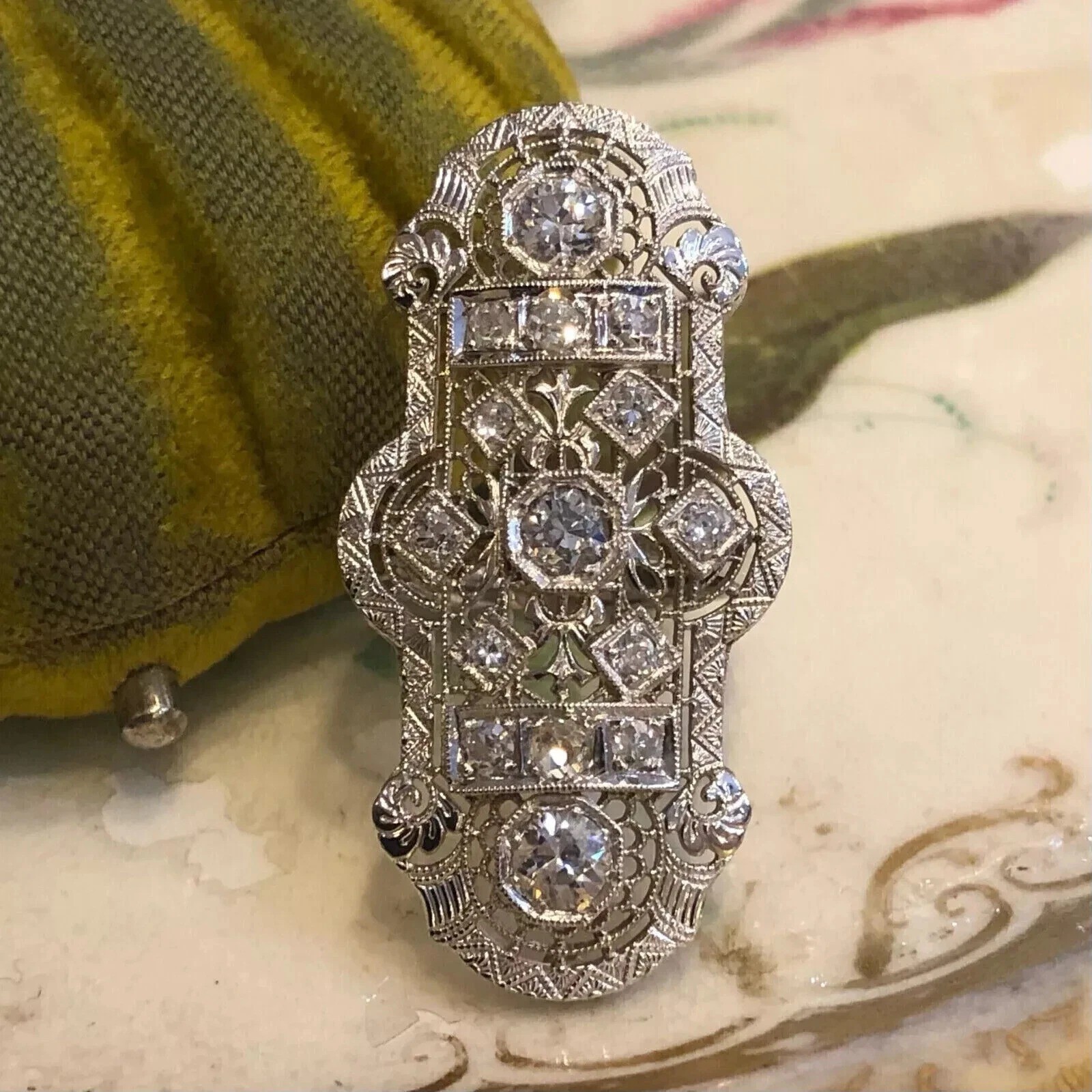 Art Deco Vintage Style 3.2Ct Lab Created Diamond 14K White Gold FN Filigree Ring