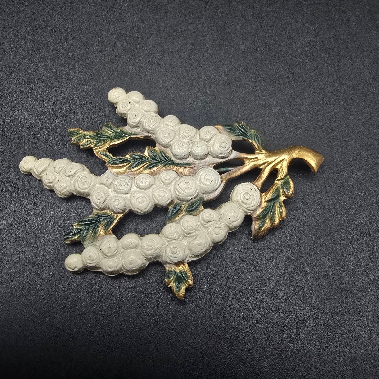 White Wisteria Flower Brooch Vintage 1920s Costume Jewelry