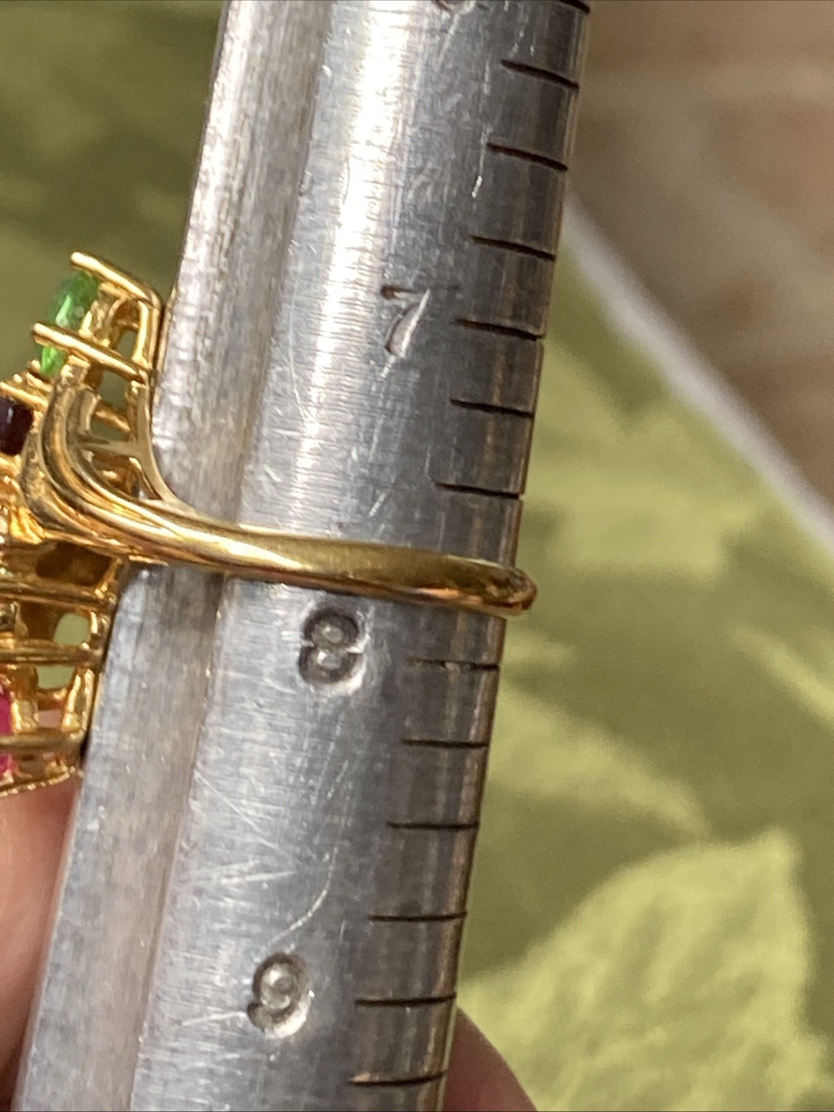 Vintage Mothers ring Sample Brass Gold Plated Multicolor Gemstone Band Size 7.75