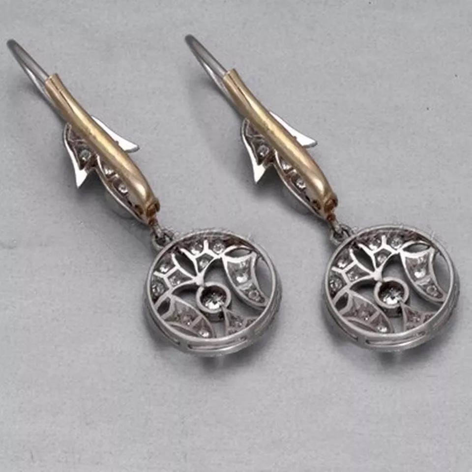 Art Deco Lab Created Diamond Unique Bridal Wedding Earring 14K White Gold Finish