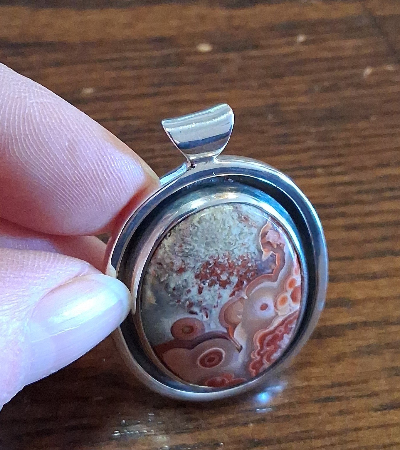 Vintage Sterling Crazy Lace Agate Pendant 19grams See Pics/Description