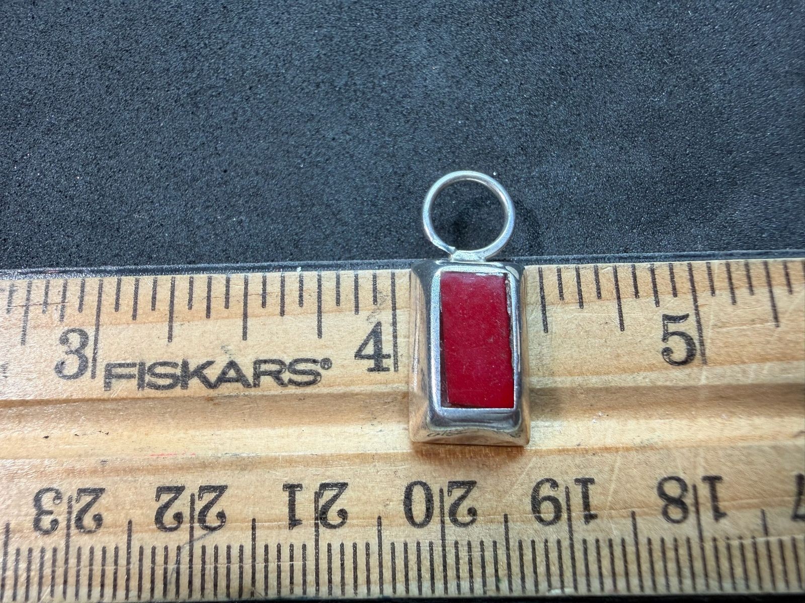 2.41g Vintage Sterling Silver 925 Rectangle Red Pendant Geometric Modern M