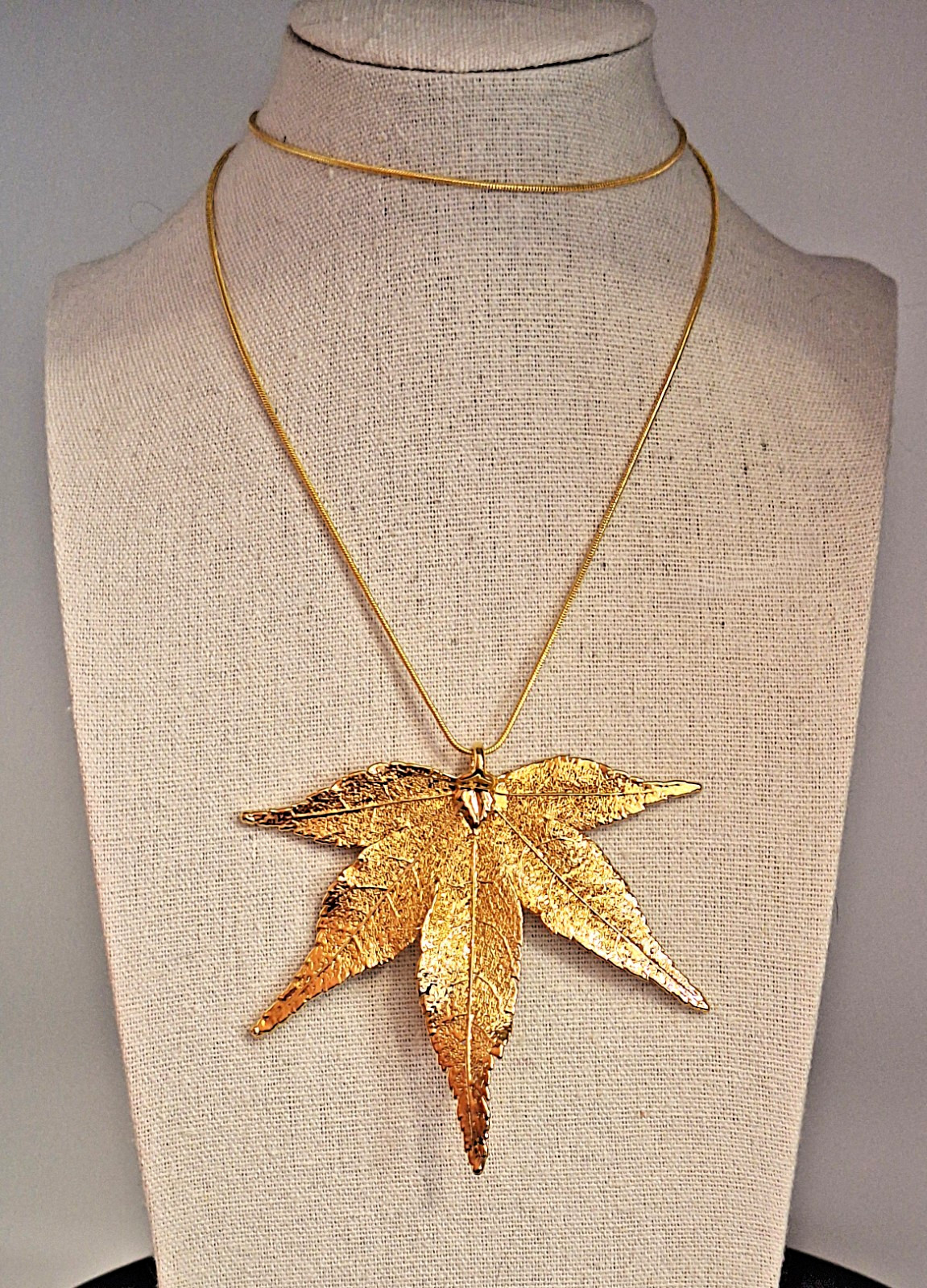 Vintage Japanese Maple Leaf dipped in 24K Gold Pendant on a 18KGP Snake Chain