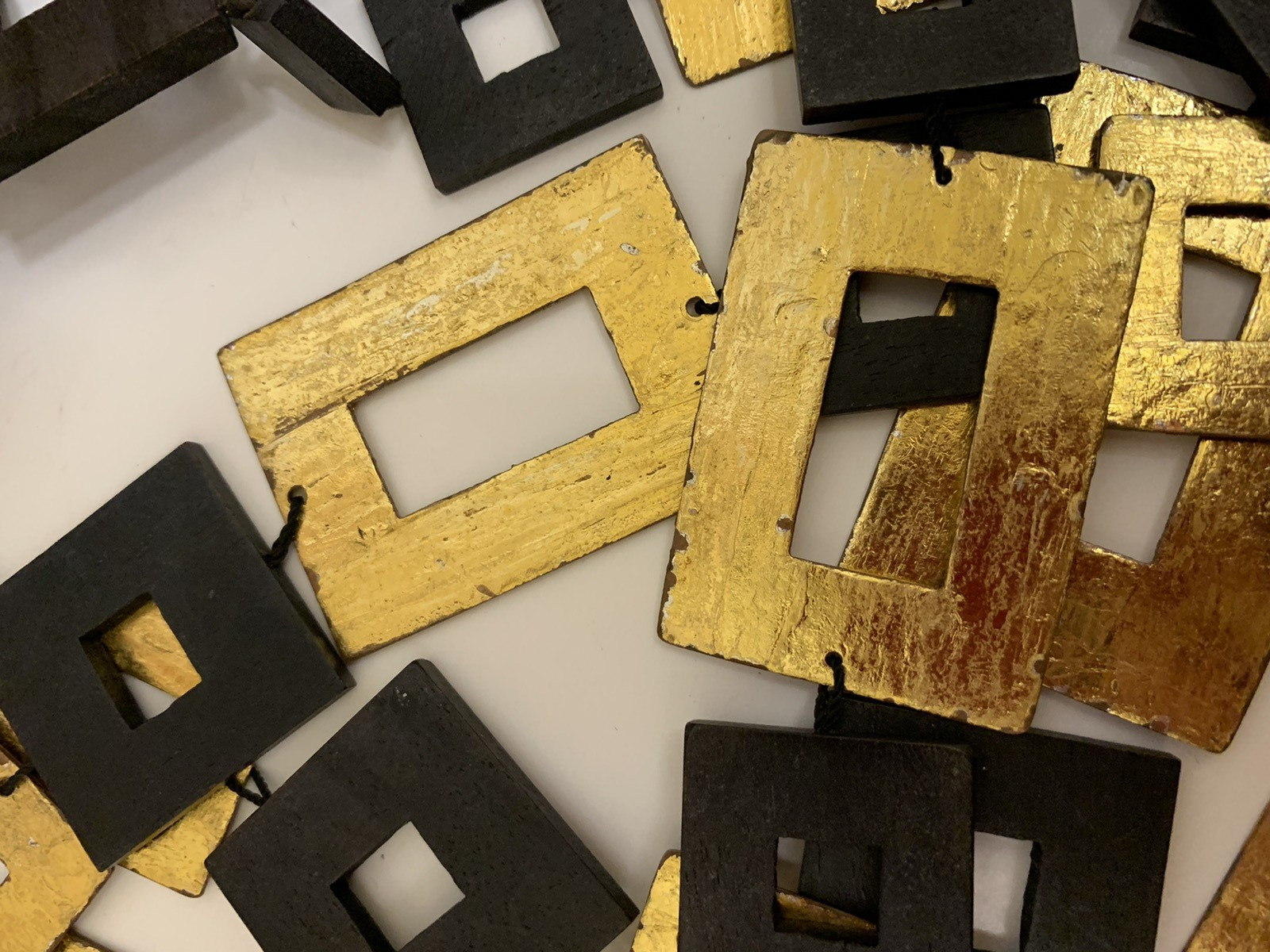 GERDA LYNGGAARD BLACK Wood Rectangles & GOLD Boxes Statement Couture Necklace