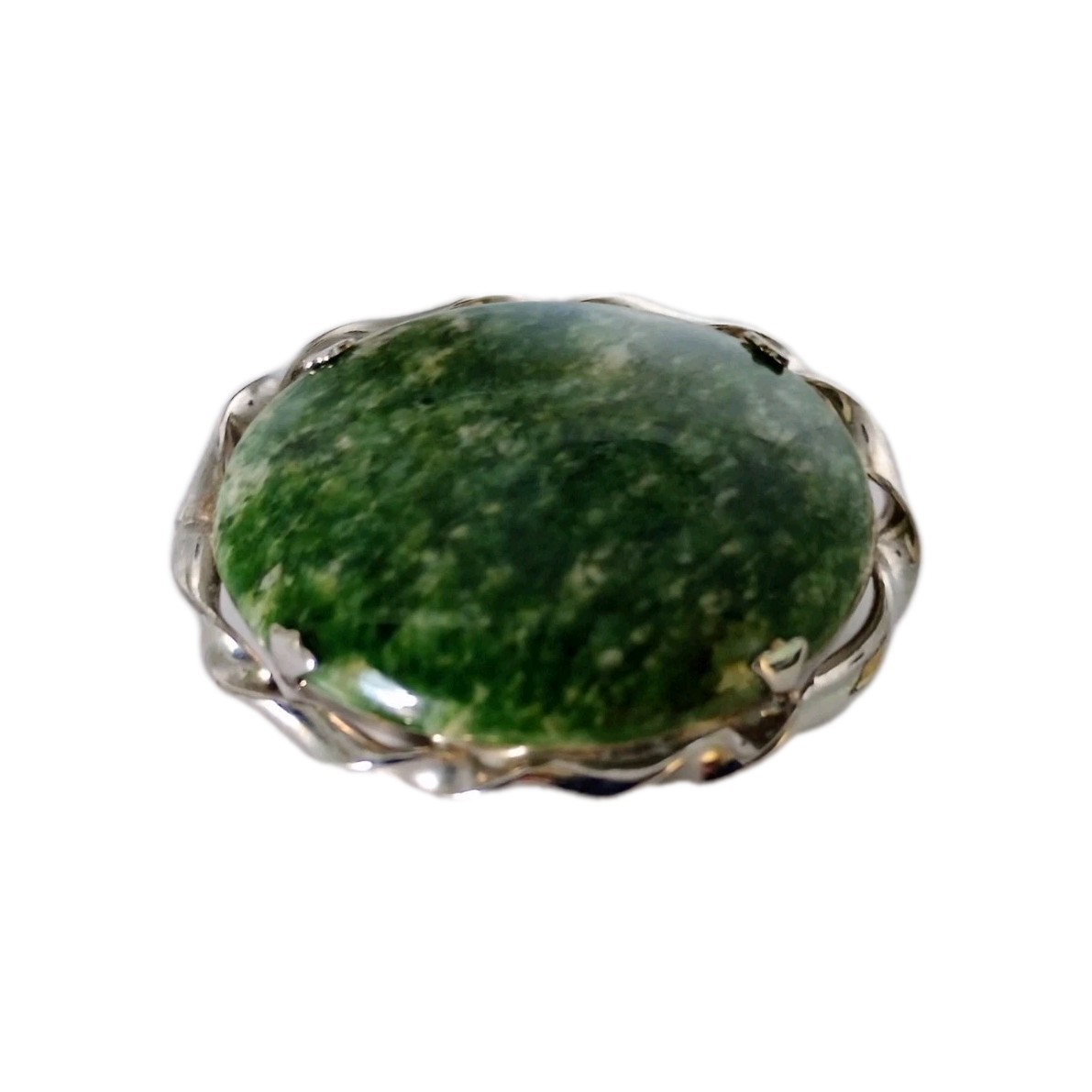 Vintage Green Stone Brooch Silver Tone Pin Victorian Style 1 3/4 by 1 1/4 in