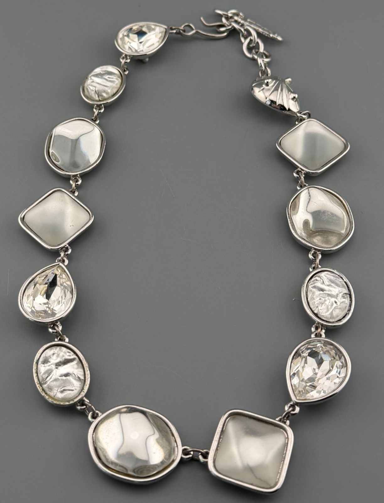 Vintage YSL Yves Saint Laurent Necklace Statement Silver Tone Mixed Stones READ