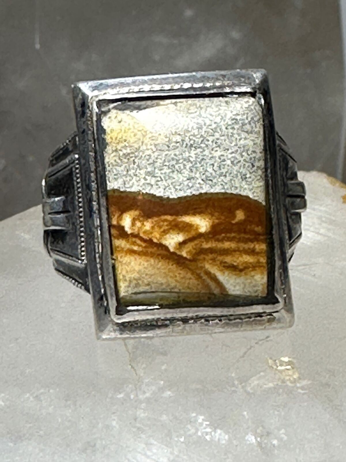 Art Deco jasper ring size 6.50 sterling silver women