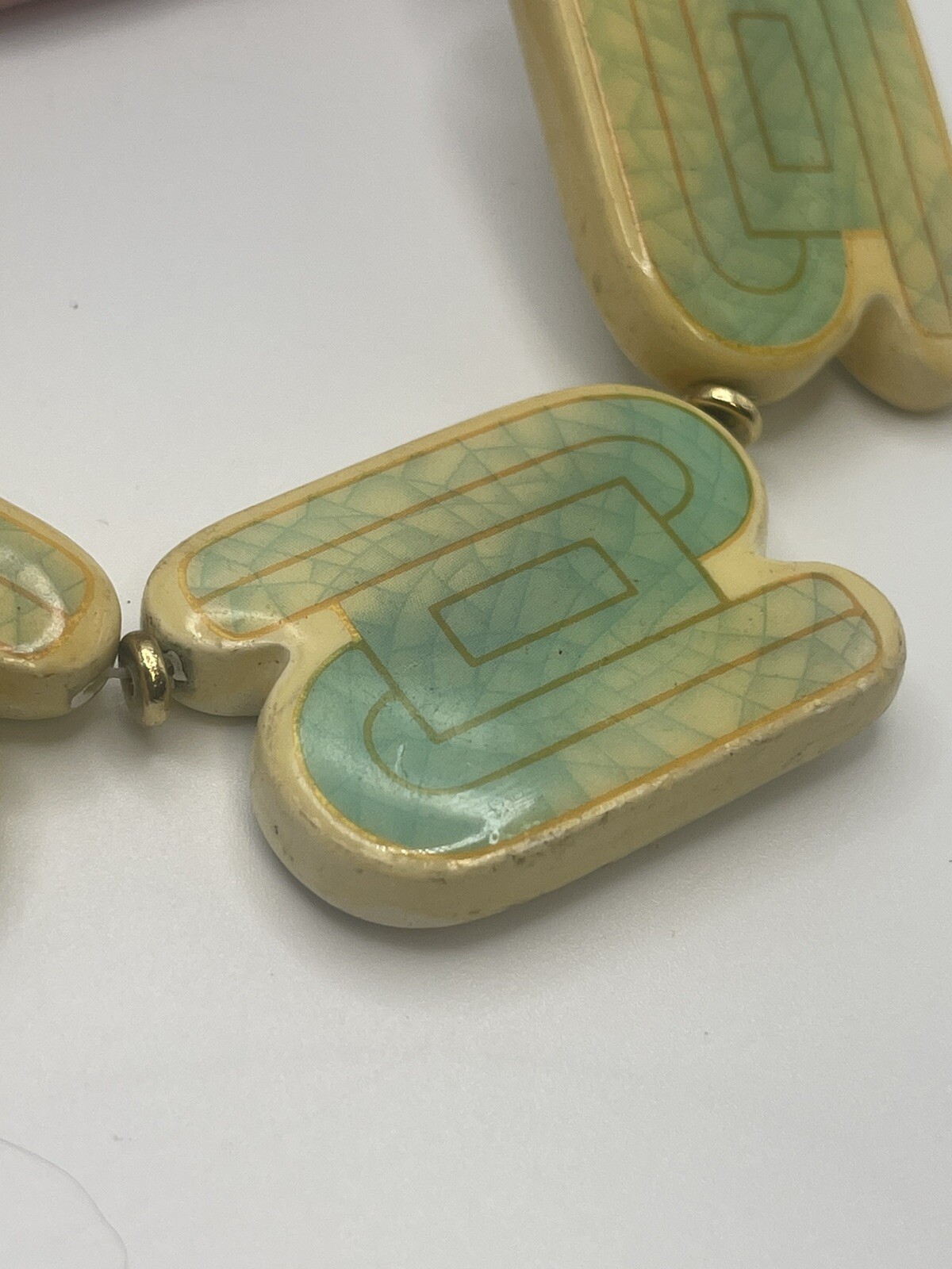Vintage Artisan Genuine Ceramic Set Deco Style Necklace & Matching Earrings