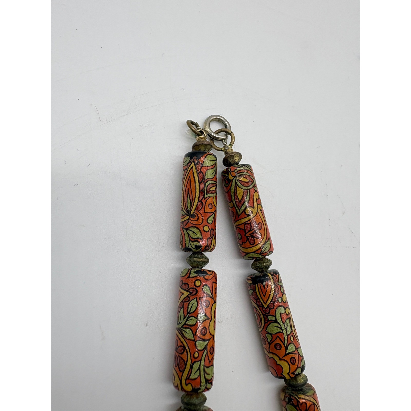 Faceted & Fancy Beads West African Floral Bead Necklace Orange Vintage 17in