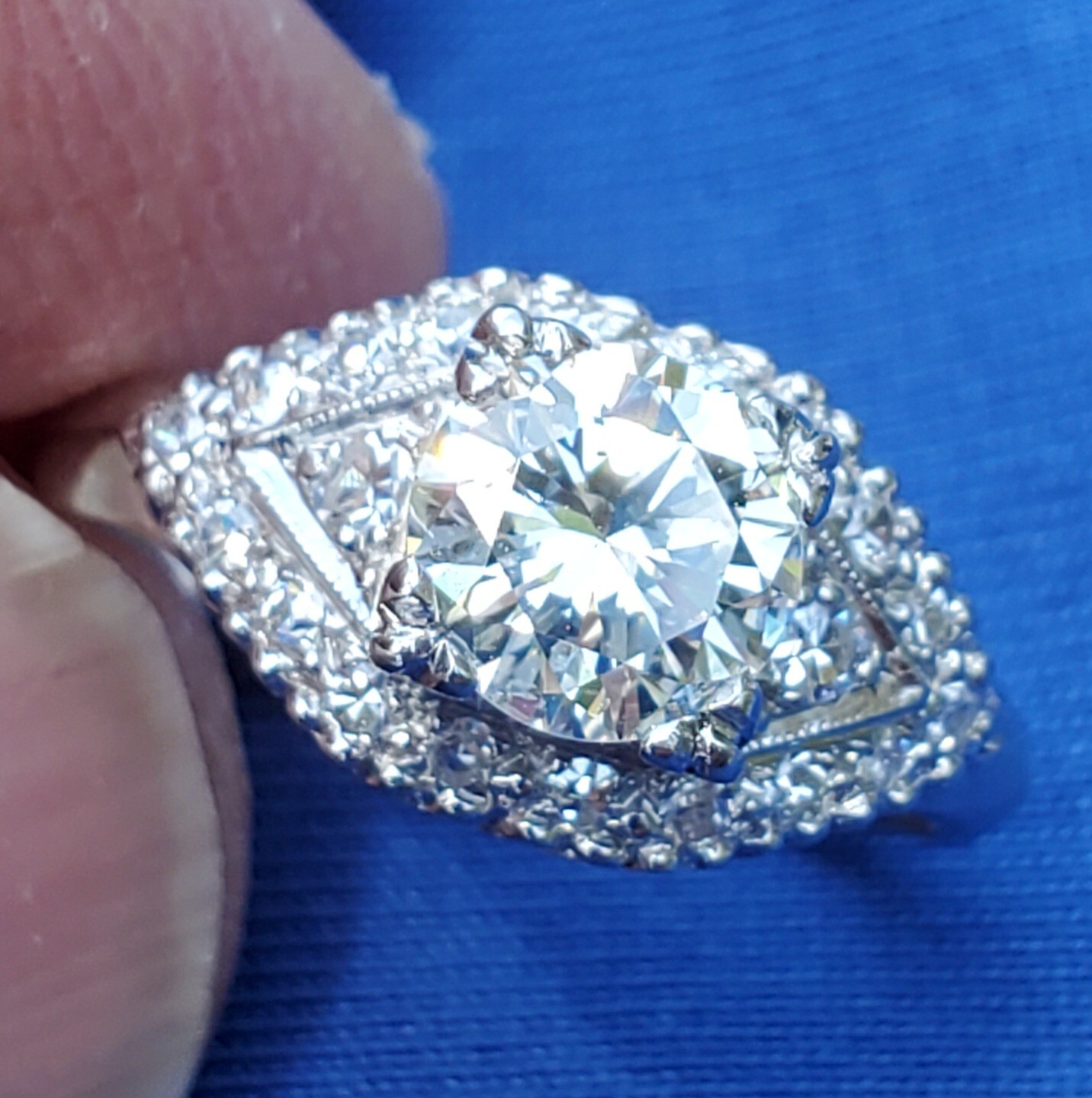 Original EARTH MINED DIAMOND Deco SOLID PLATINUM Engagement Ring & Wedding Band