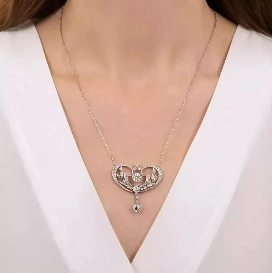 2Ct Art Deco Style Lab Created Diamond Anniversary 14K White Gold Finish Pendant