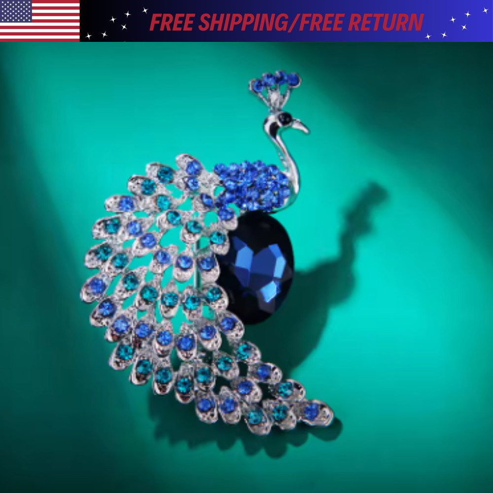 Vintage Style Peacock Bird Rhinestone Crystal Cyan Bird Brooch Pin Pendant Gift