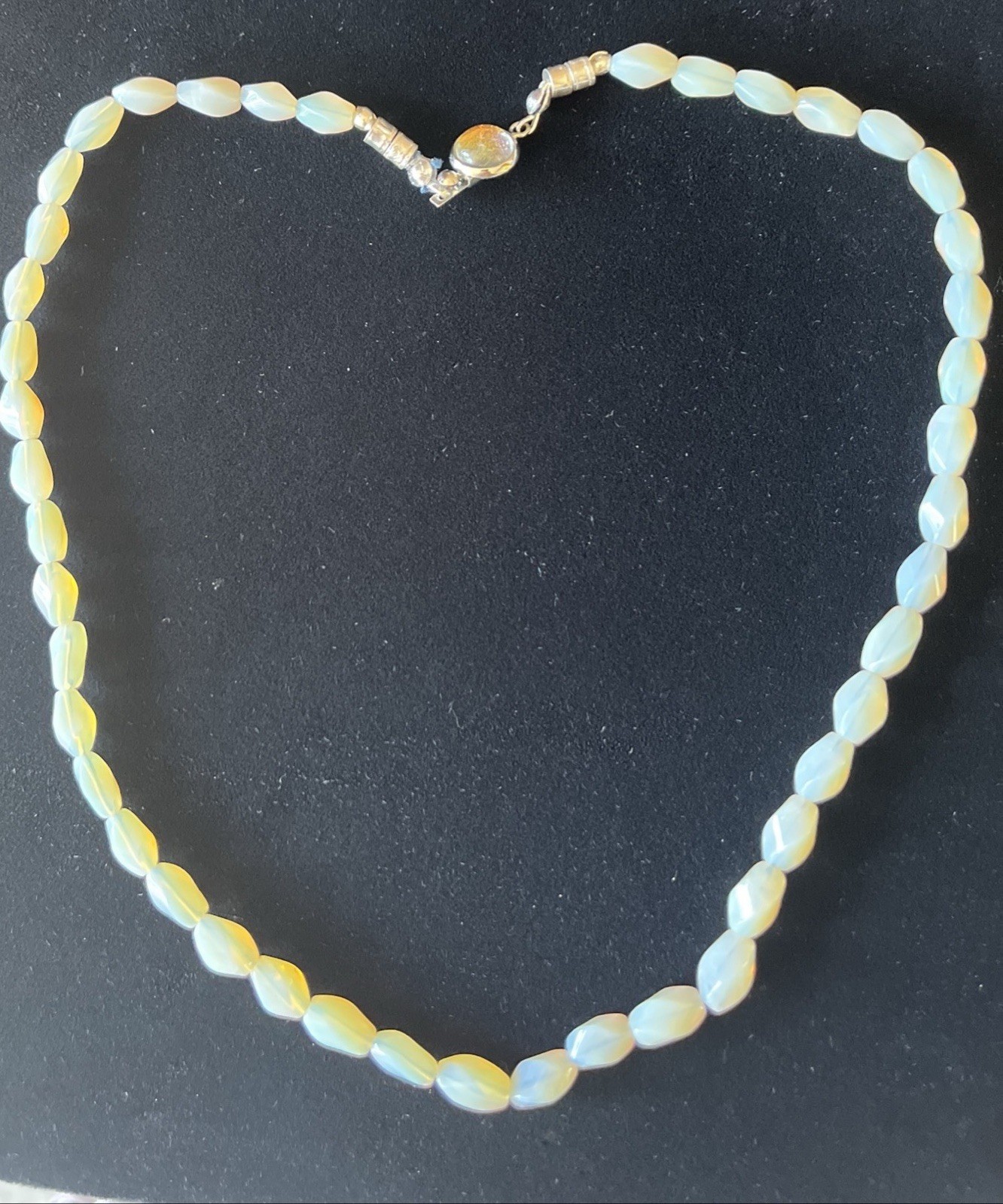 Vintage Australian Opal Bead Necklace 17” Silver Clasp Good Quality Opal Beads