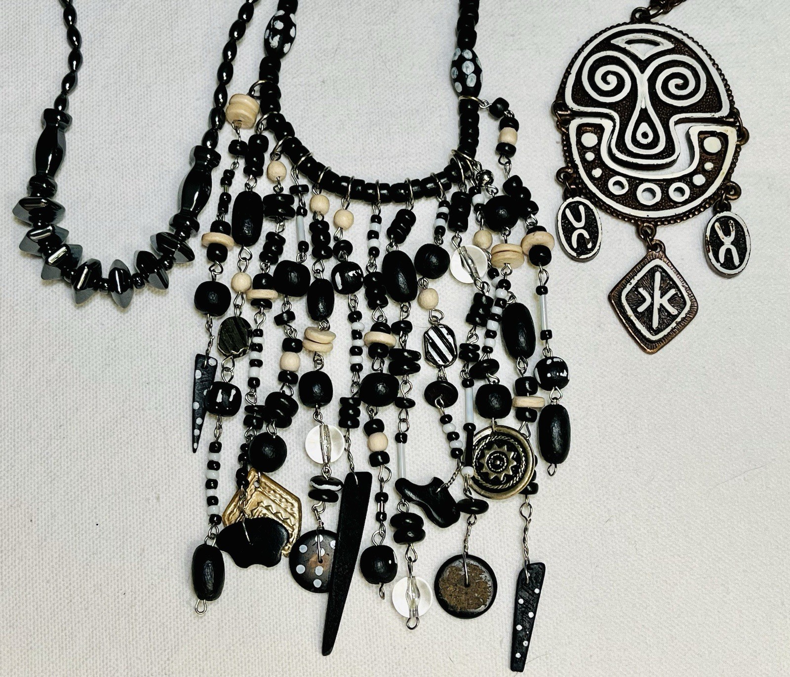 Lot 3 Vintage Estate Necklaces Ethnic Tribal African Statement Black Brown White