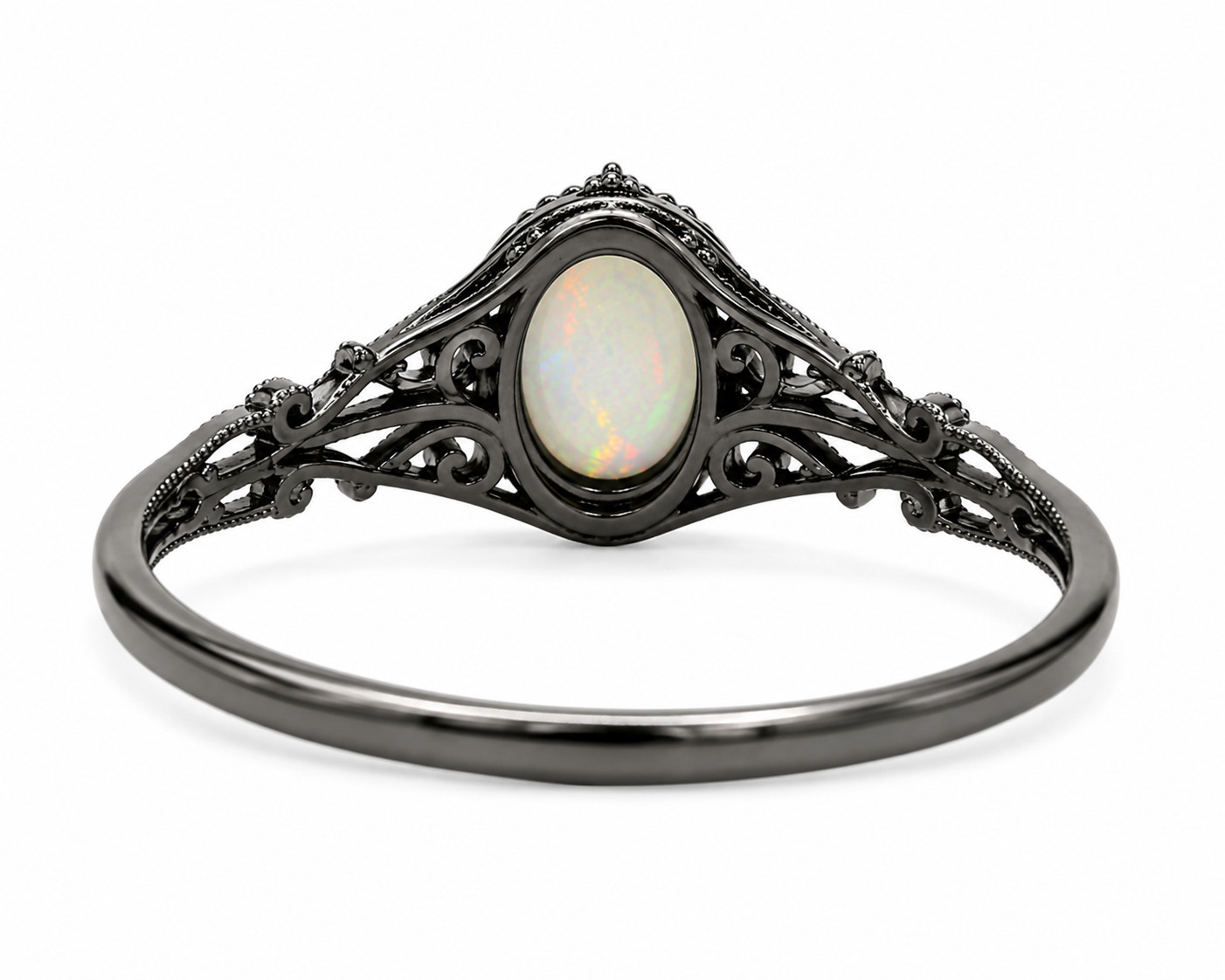 Vintage Ethiopian Opal Ring Black Rhodium 925 Sterling Silver Antique Engraved