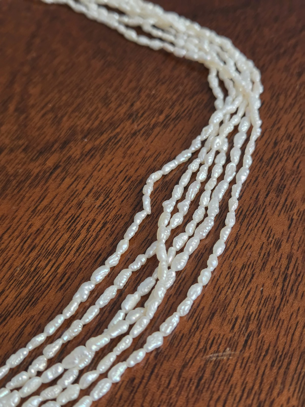 Vintage 6 Strand Genuine Natural Freshwater Rice Pearl Beaded Necklace 26″