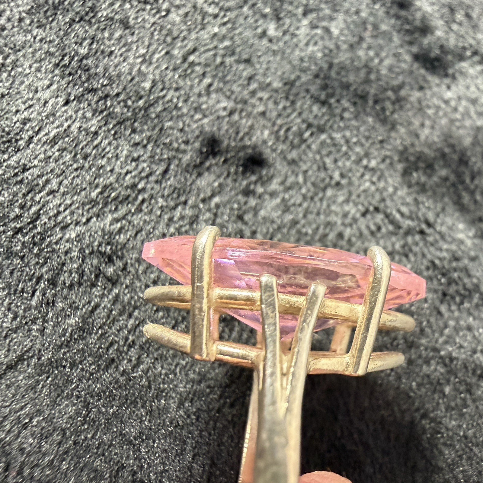 Vtg Sterling Silver Ring .925 Sz 7 Large Marquis Pink Stone Cocktail Statement