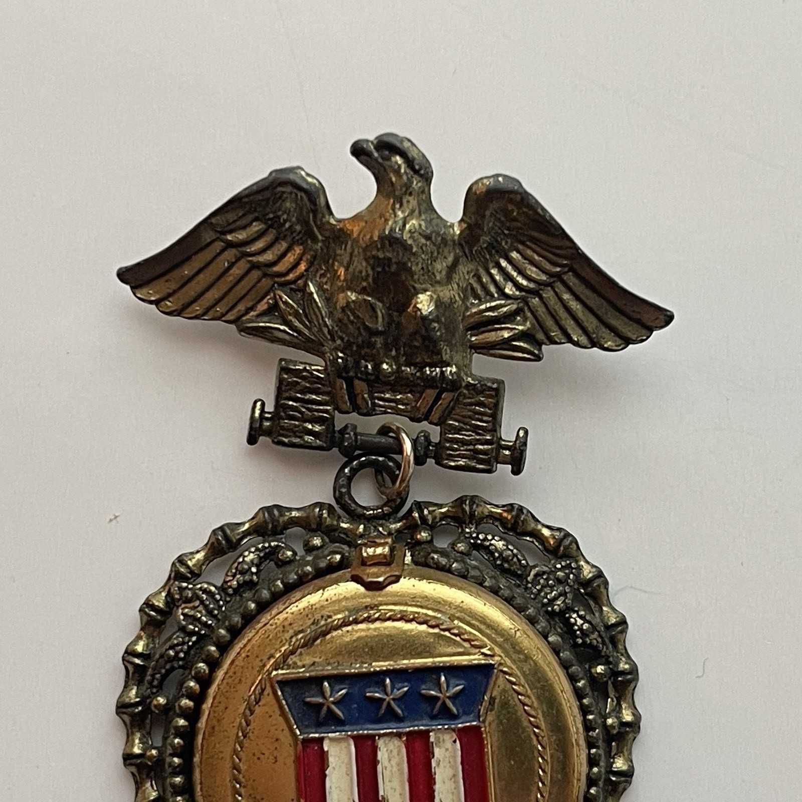 Locket Eagle Military Four Photo Brooch Pin Folding Military Themed Vintage
