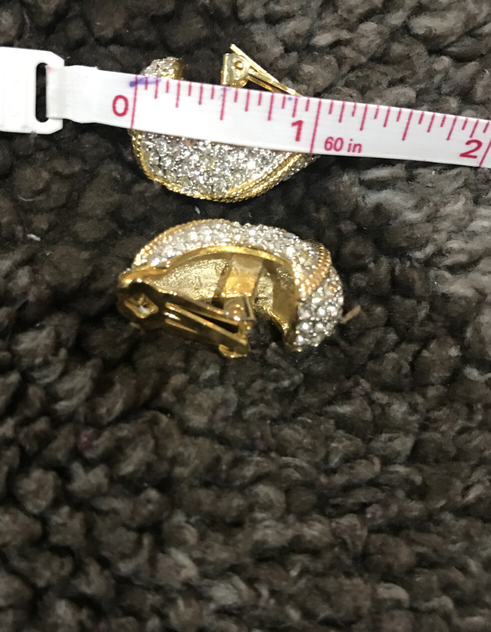 Earrings,Dressing~Gold-Tone+CZ Sparkling Rhinestones w/Gold trim-clip on~Pre-Own
