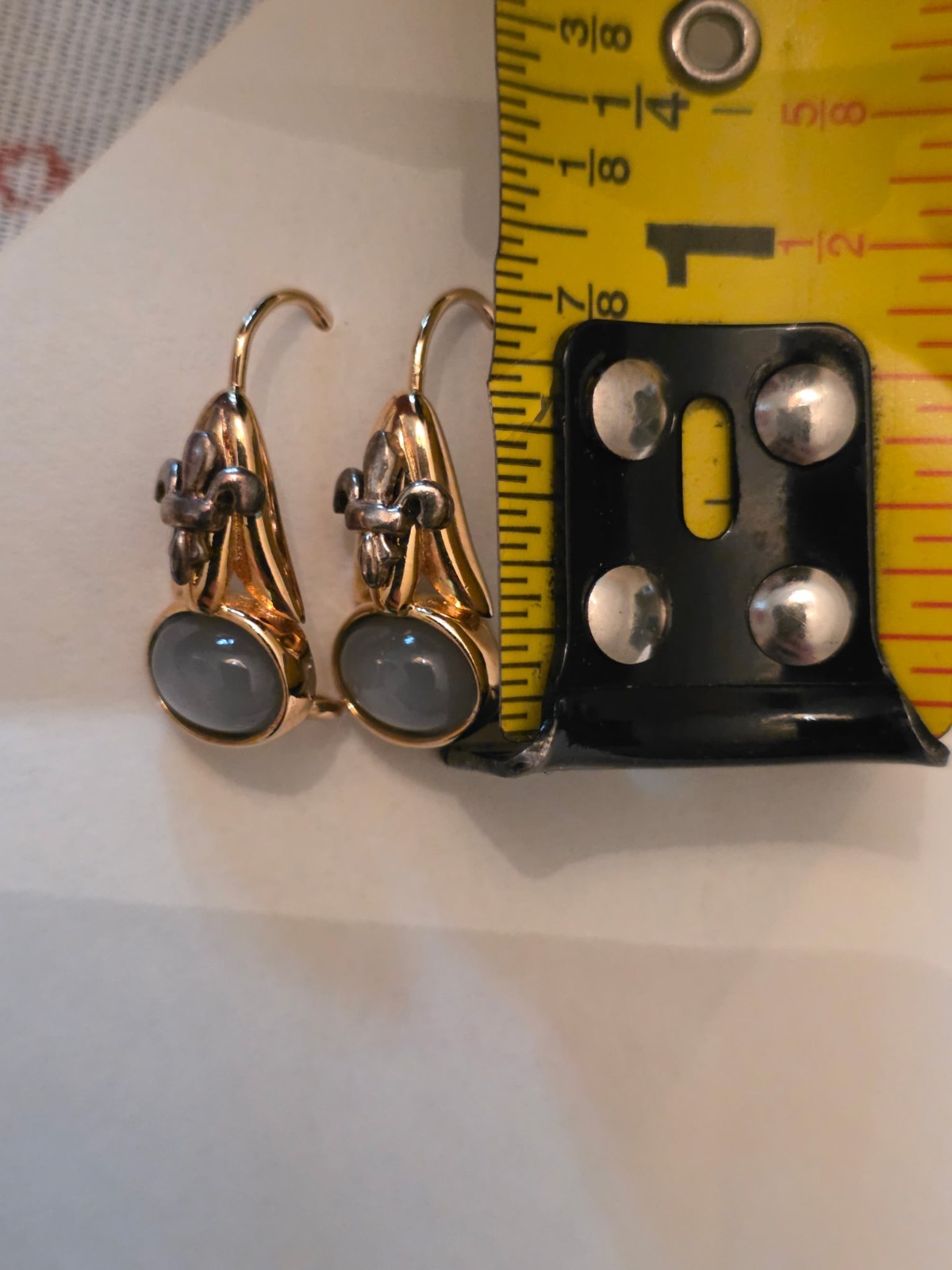 Vintage Earrings 925 Goldtone Sterling Gray Oval Moonstone drops
