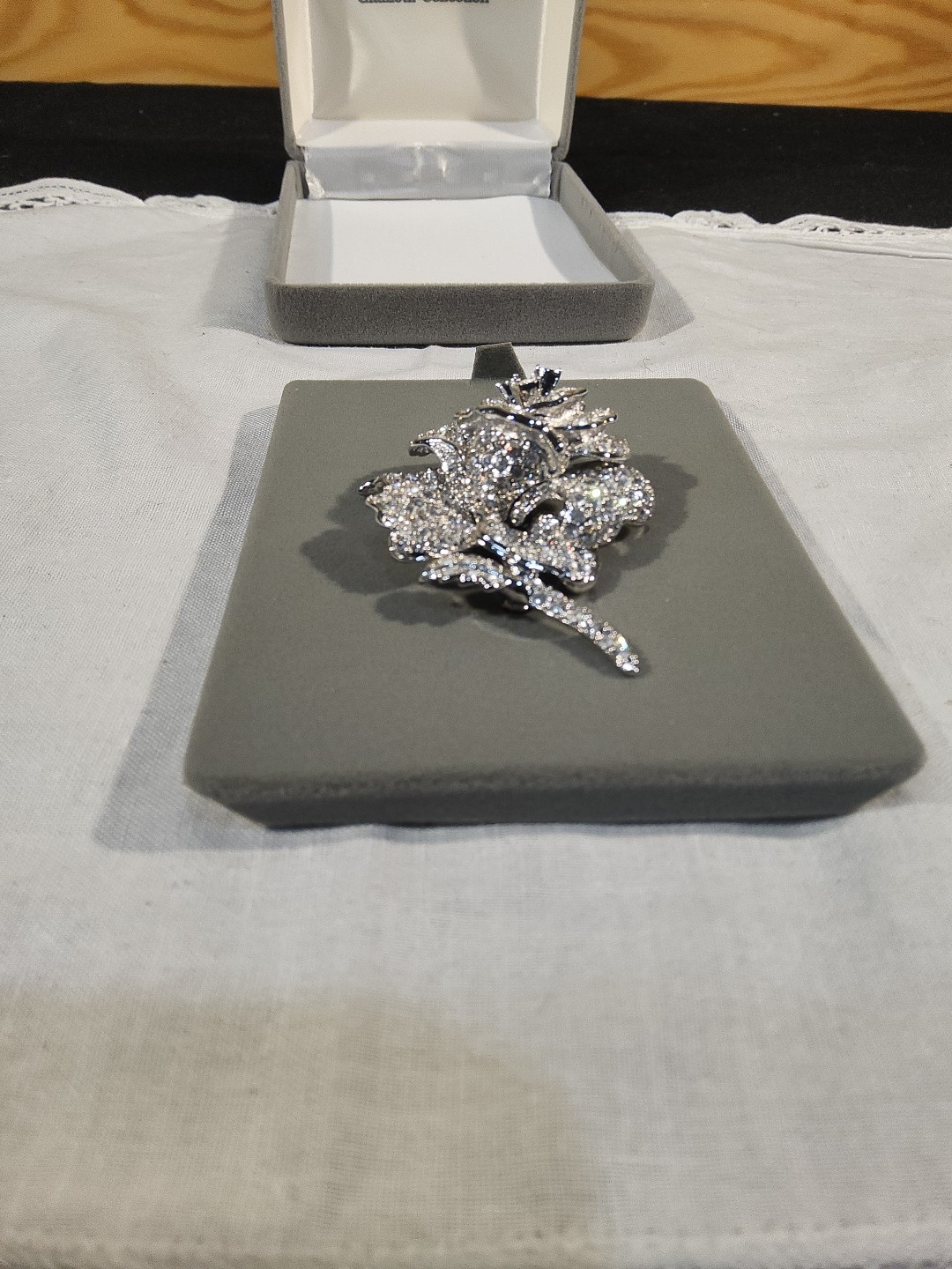 Nolan Miller QVC “Ava” Rose Pavé Crystal Rhinestones Brooch Silver Tone Rhodium