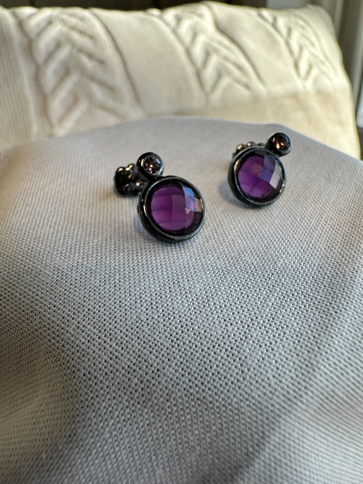 Vintage Avon Dark Purple Faceted Dark Grey Chain Necklace w Matching Earrings