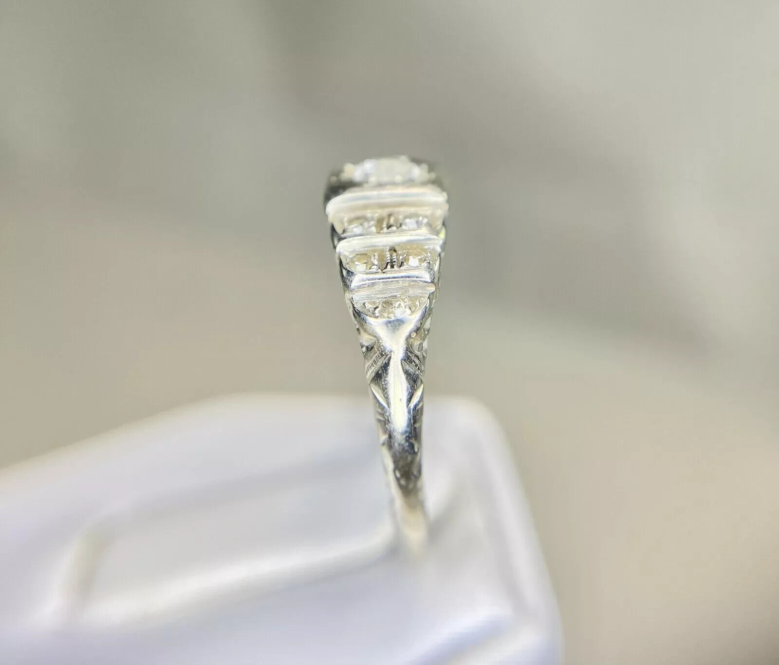 Art Deco Style 1CT Round Lab Created Diamond 14K White Gold FN Engagement Ring