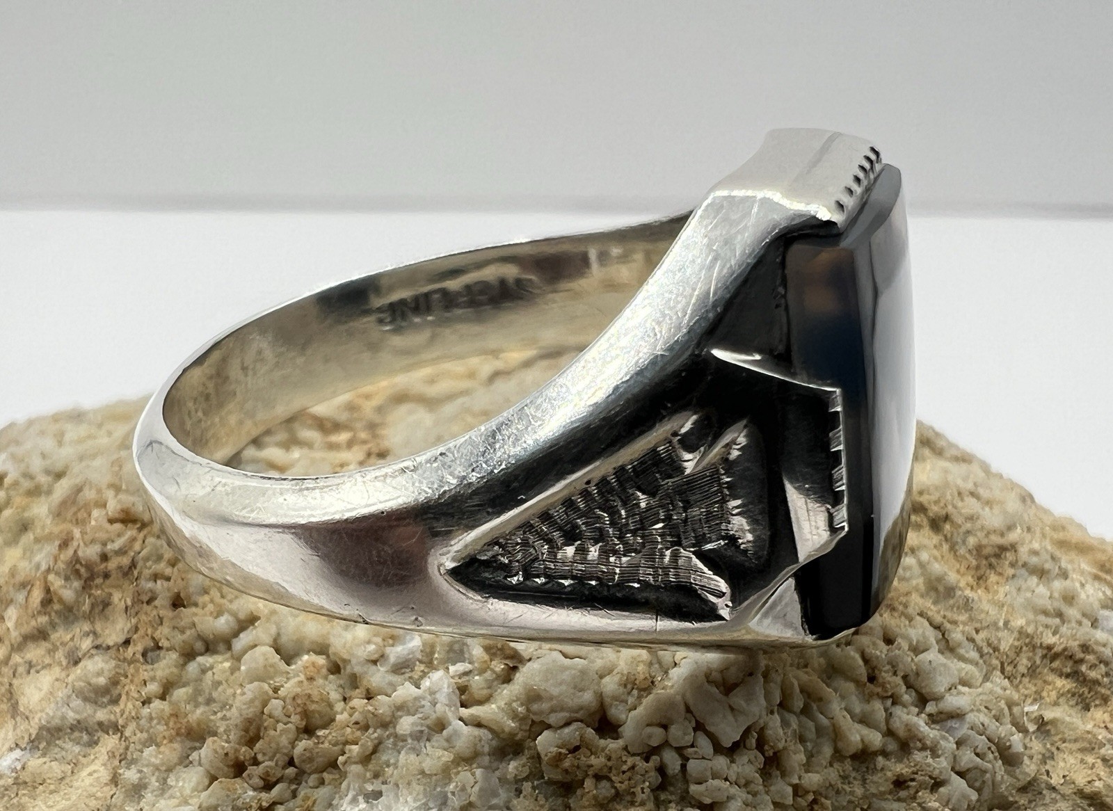 Vintage Men’s Sterling Silver Moss Agate Ring