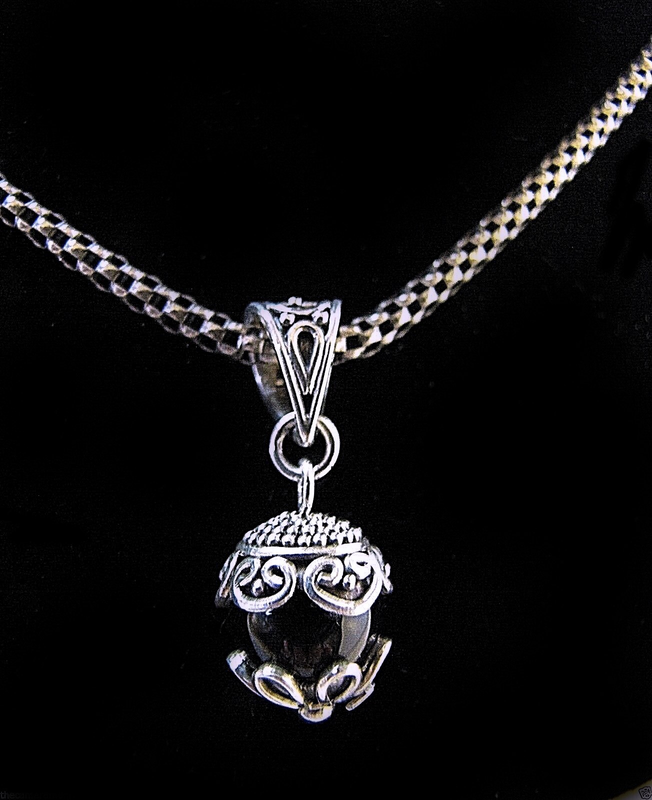 Black Onyx Pendant Necklace 925 Sterling Silver Sliding Ball 21″ Long Rope Chain