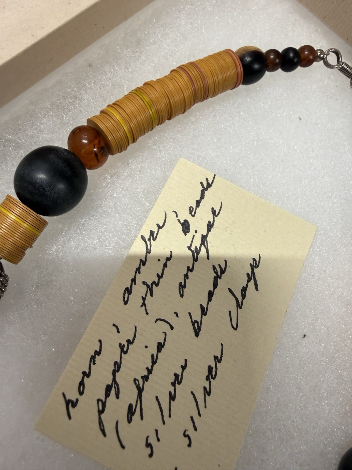 Vintage Chunky Ethnic Statement Necklace – Horn, Amber, African Paper Beads