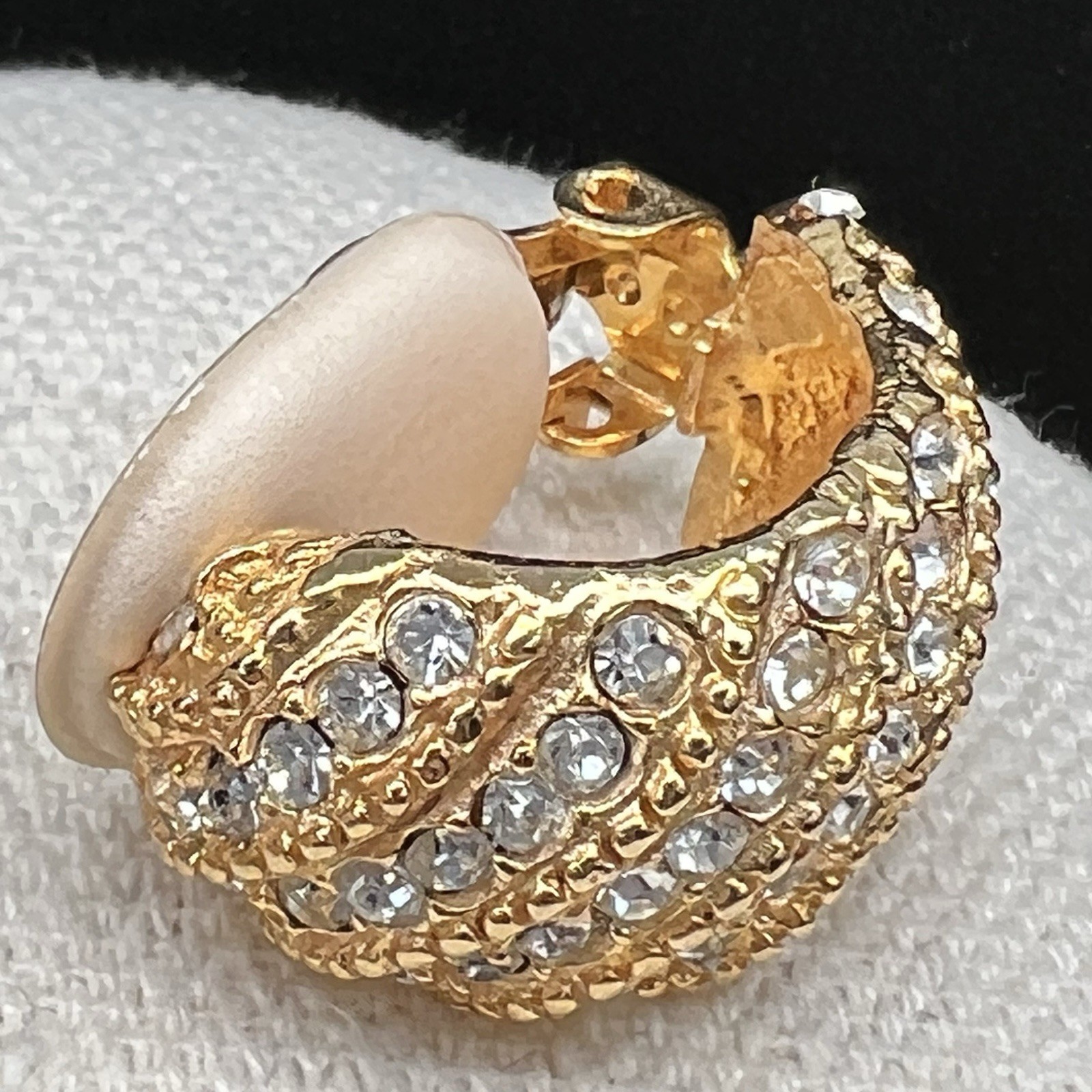 Vintage Gay Boyer Rhinestone Dome Clip Earrings Gold Tone Pave Glam Statement