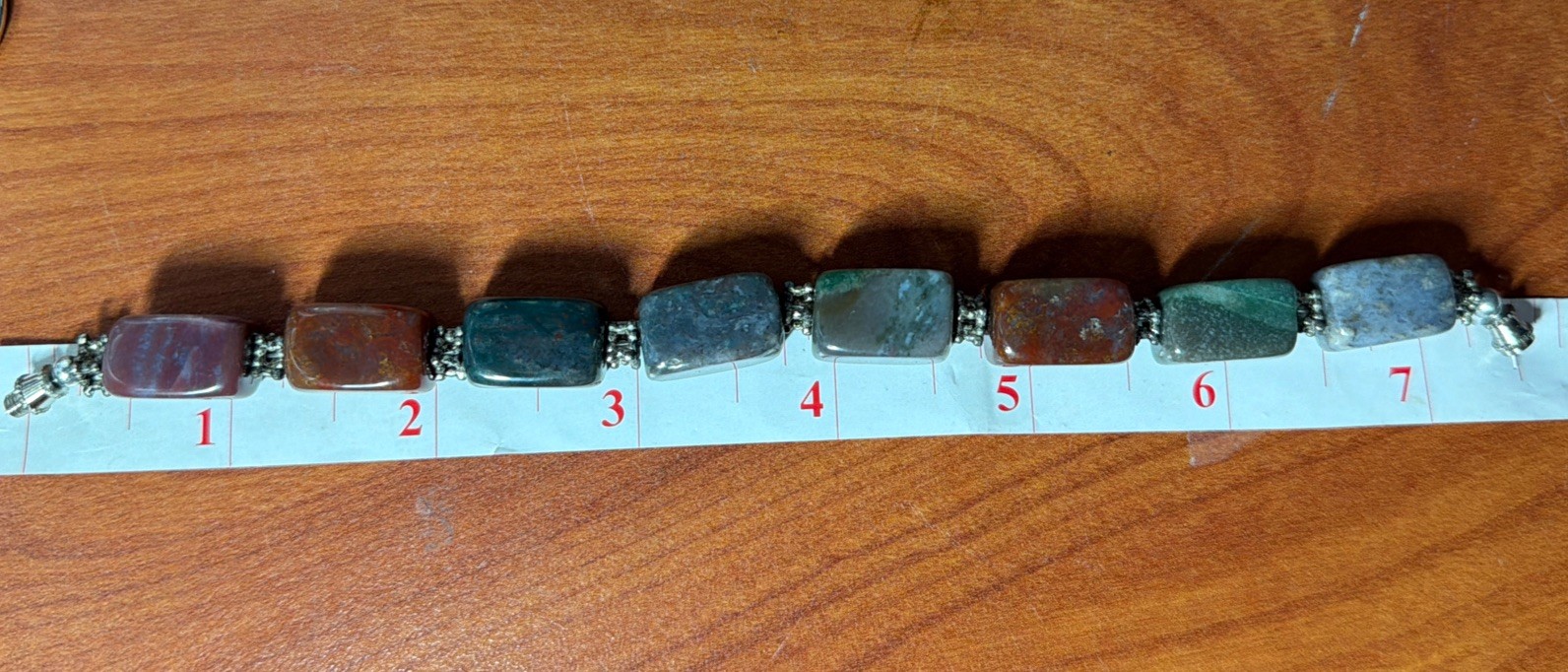 Multi Gemstone Bloodstone Quartz and Agate 7.5 Inch Bracelet