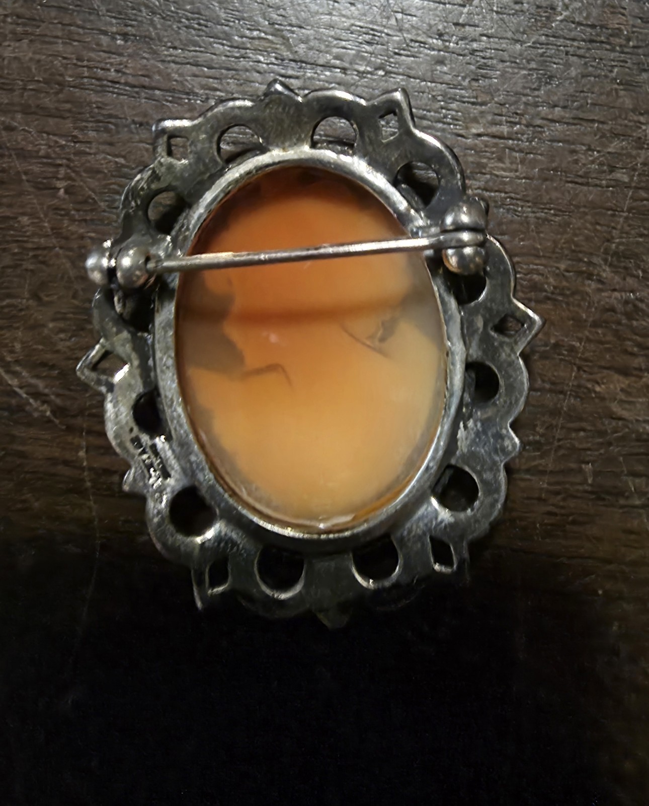 Vintage Sterling Silver Marcasite Shell Cameo Brooch Pin Carved Female Portrait