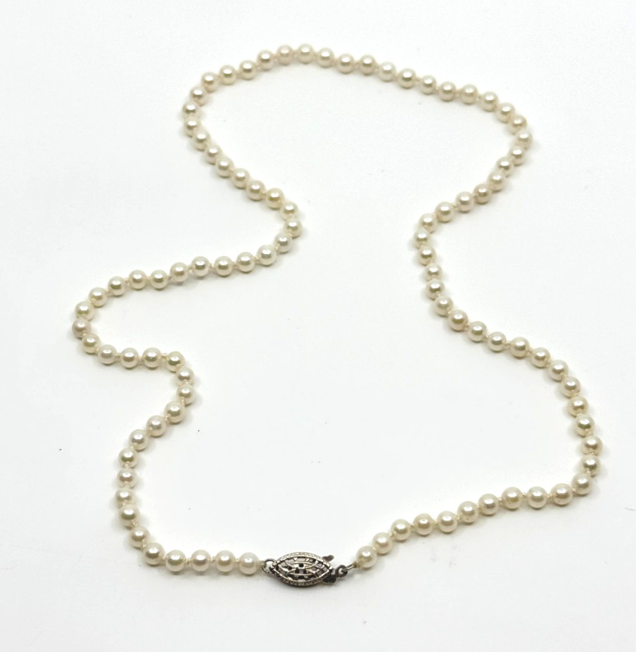 Vintage 4mm Petite Japanese Saltwater Akoya Pearl Sterling Silver Necklace 19.25