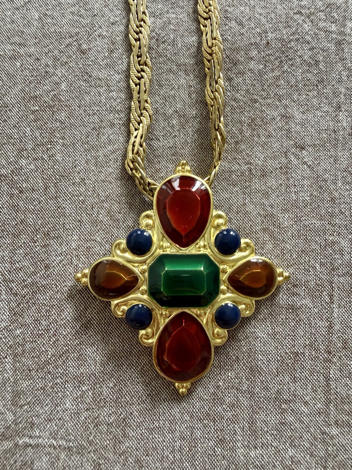 Vintage Jay Strongwater Maltese Cross Pendant Signed w/ Byzantine Chain