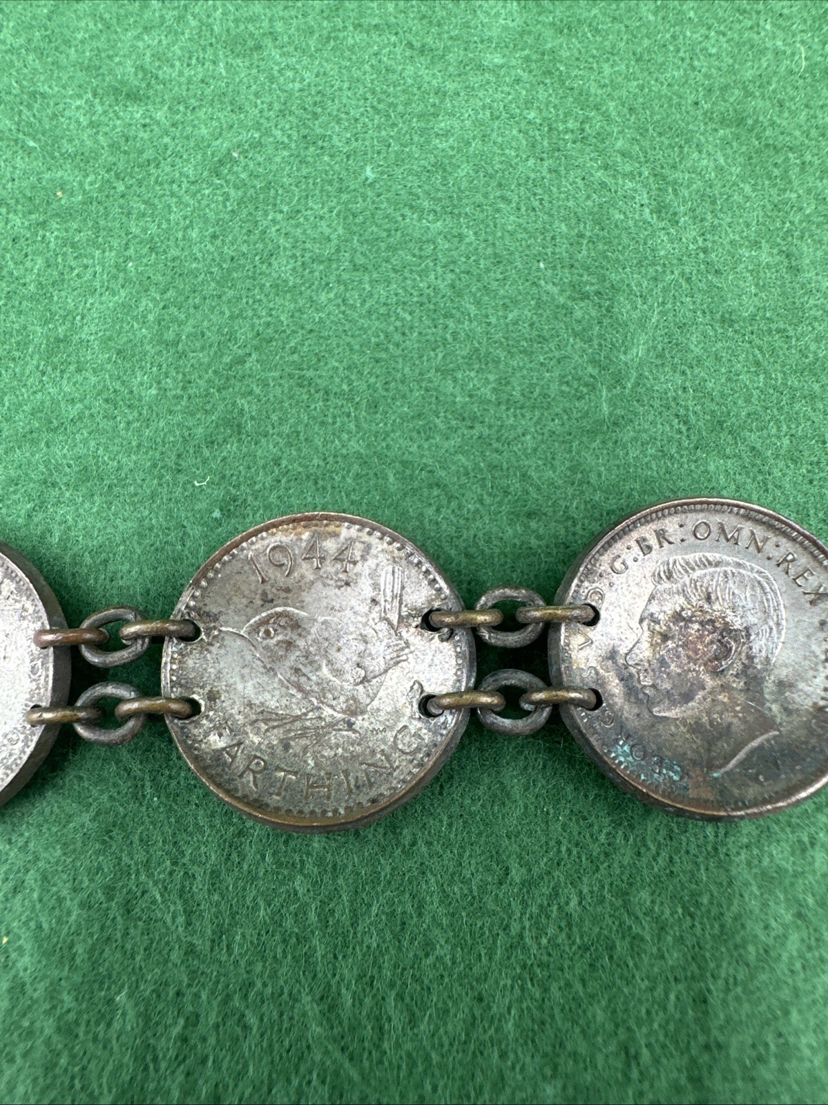 Vintage British Coin Bracelet 1944 Wren Farthing George VI WWII Era